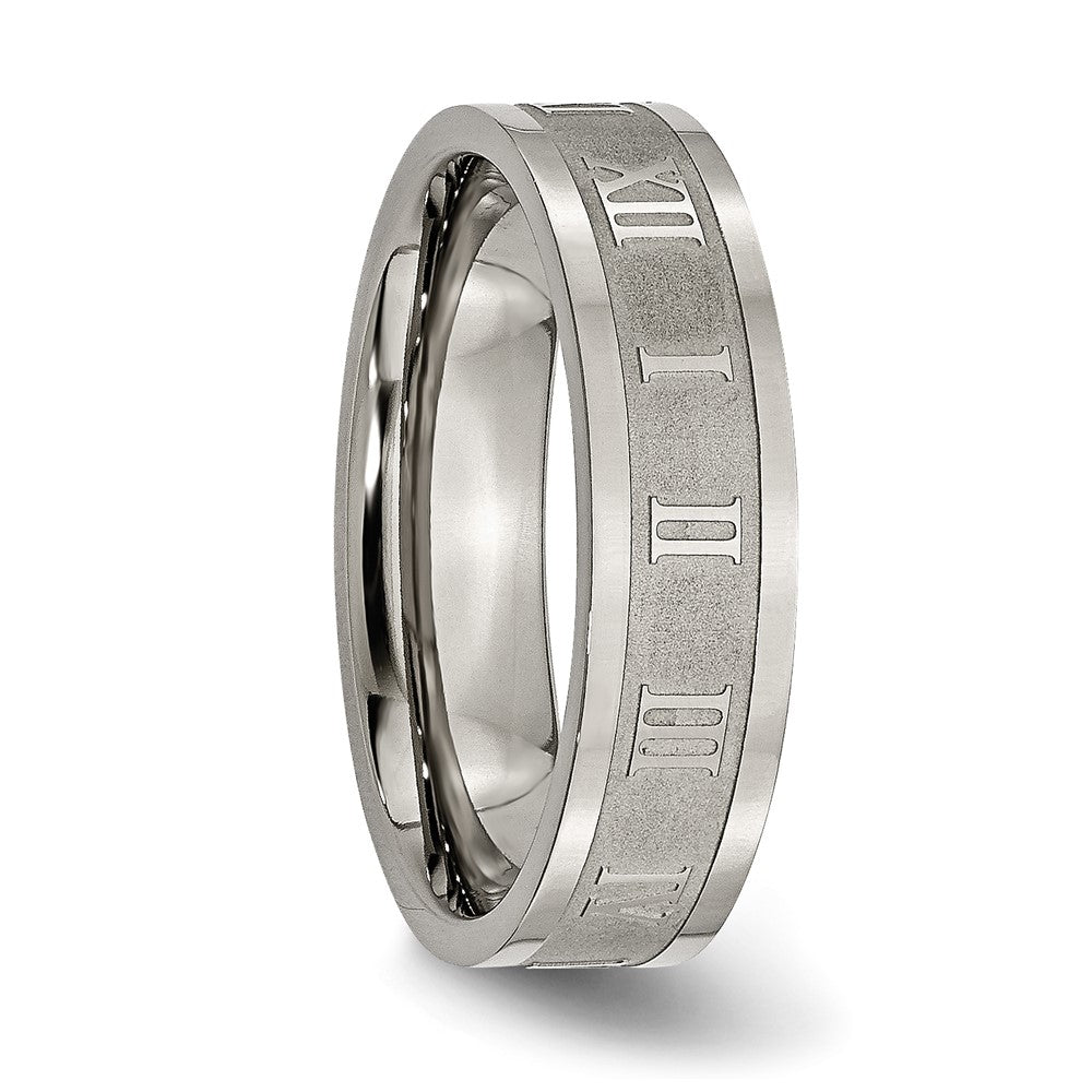 Titan Roman Numerals 6mm Satiniert & Poliert Flach Ring