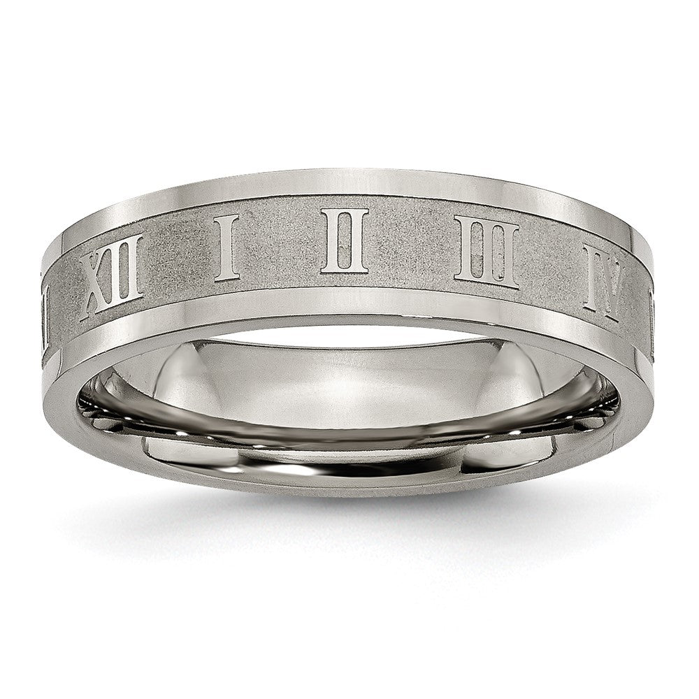 Titan Roman Numerals 6mm Satiniert & Poliert Flach Ring