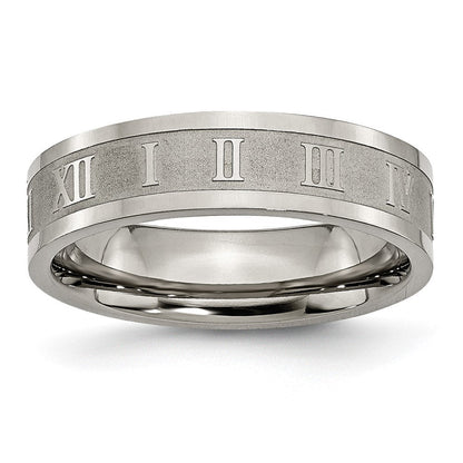 Titan Roman Numerals 6mm Satiniert & Poliert Flach Ring