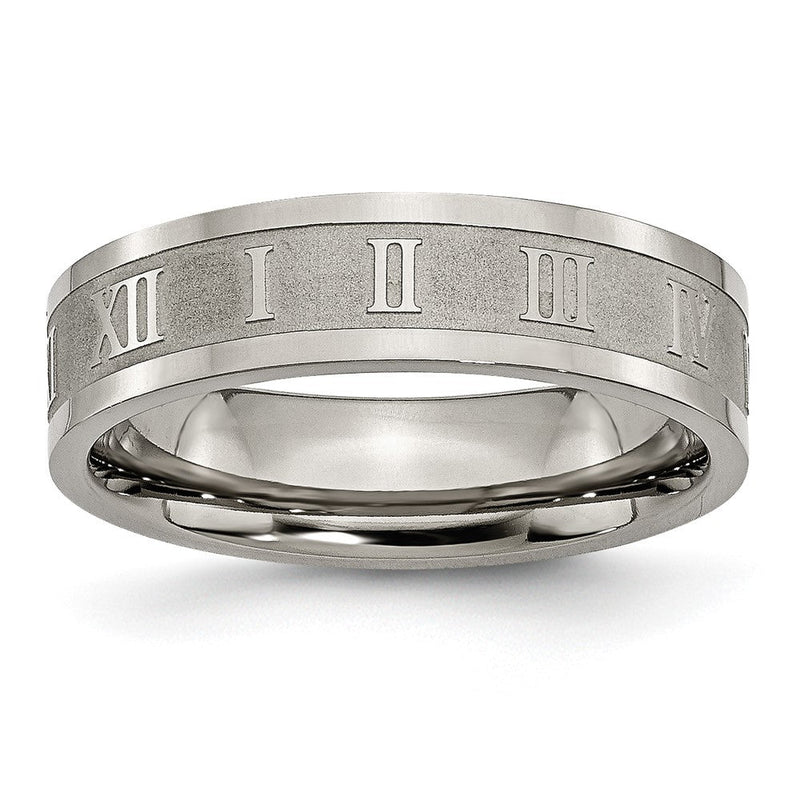 Titan Roman Numerals 6mm Satiniert & Poliert Flach Ring