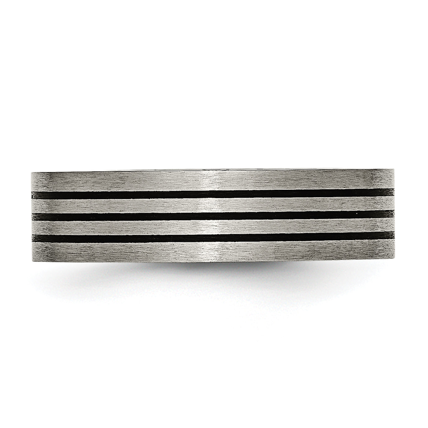 Titan Satiniert und Poliert Schwarz Emaille Striped 6mm Flach Ring