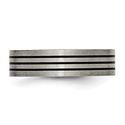 Titan Satiniert und Poliert Schwarz Emaille Striped 6mm Flach Ring