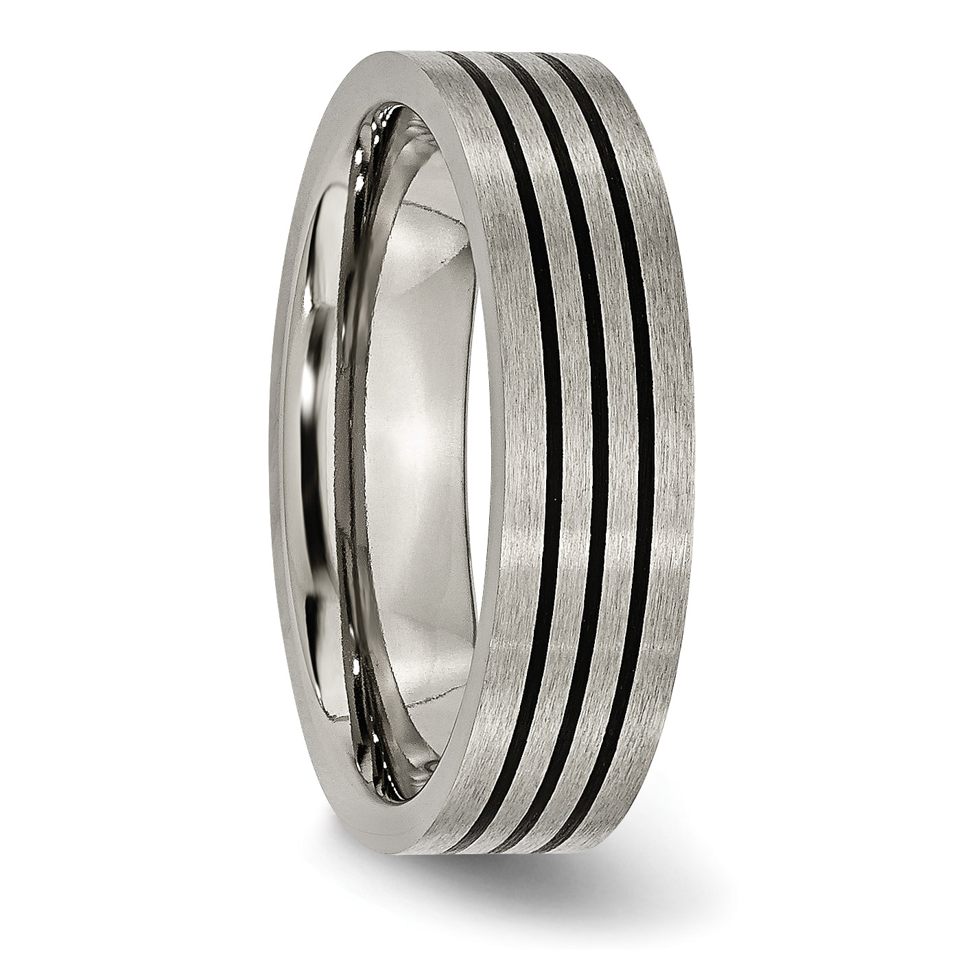 Titan Satiniert und Poliert Schwarz Emaille Striped 6mm Flach Ring