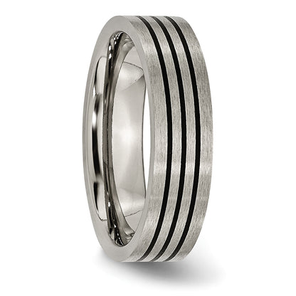 Titan Satiniert und Poliert Schwarz Emaille Striped 6mm Flach Ring