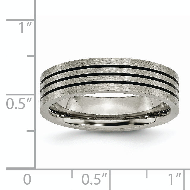 Titan Satiniert und Poliert Schwarz Emaille Striped 6mm Flach Ring