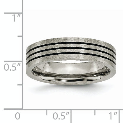 Titan Satiniert und Poliert Schwarz Emaille Striped 6mm Flach Ring