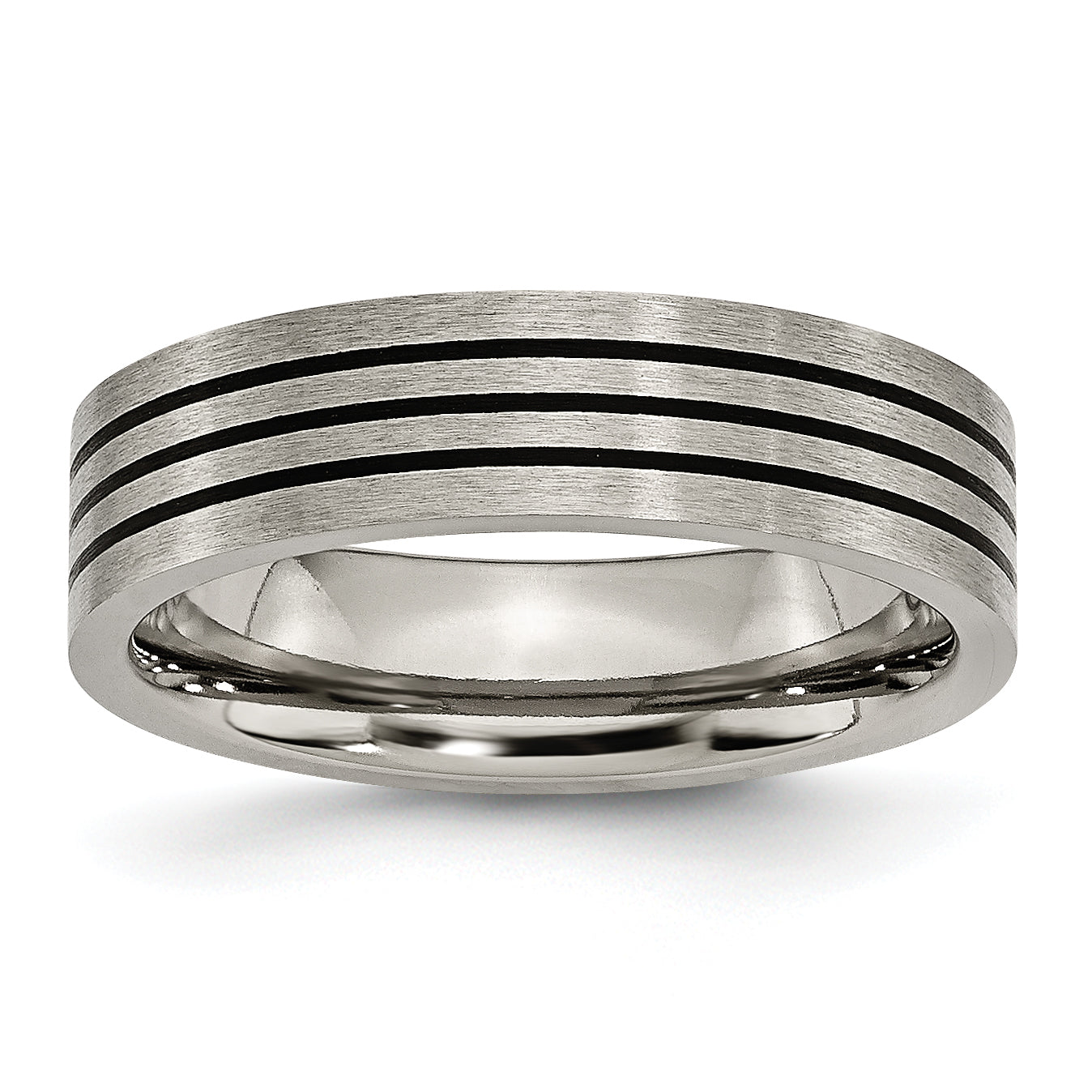 Titan Satiniert und Poliert Schwarz Emaille Striped 6mm Flach Ring