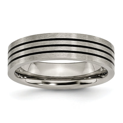 Titan Satiniert und Poliert Schwarz Emaille Striped 6mm Flach Ring