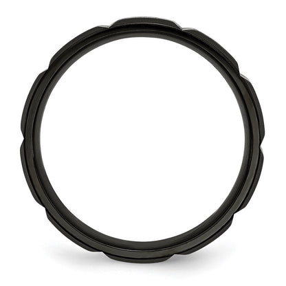 Titan Gerillt Schwarz Ip Beschichtet 6mm Gebürstet und Poliert Ring