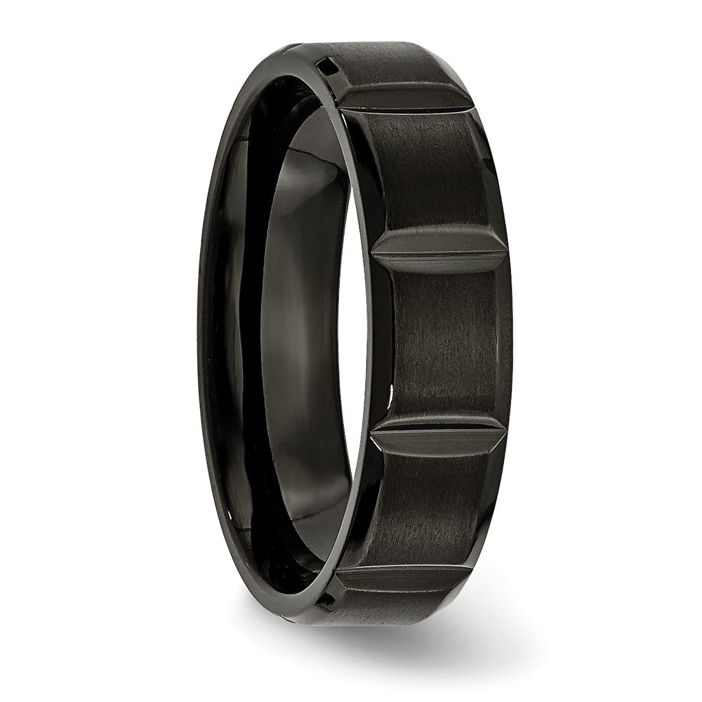 Titan Gerillt Schwarz Ip Beschichtet 6mm Gebürstet und Poliert Ring