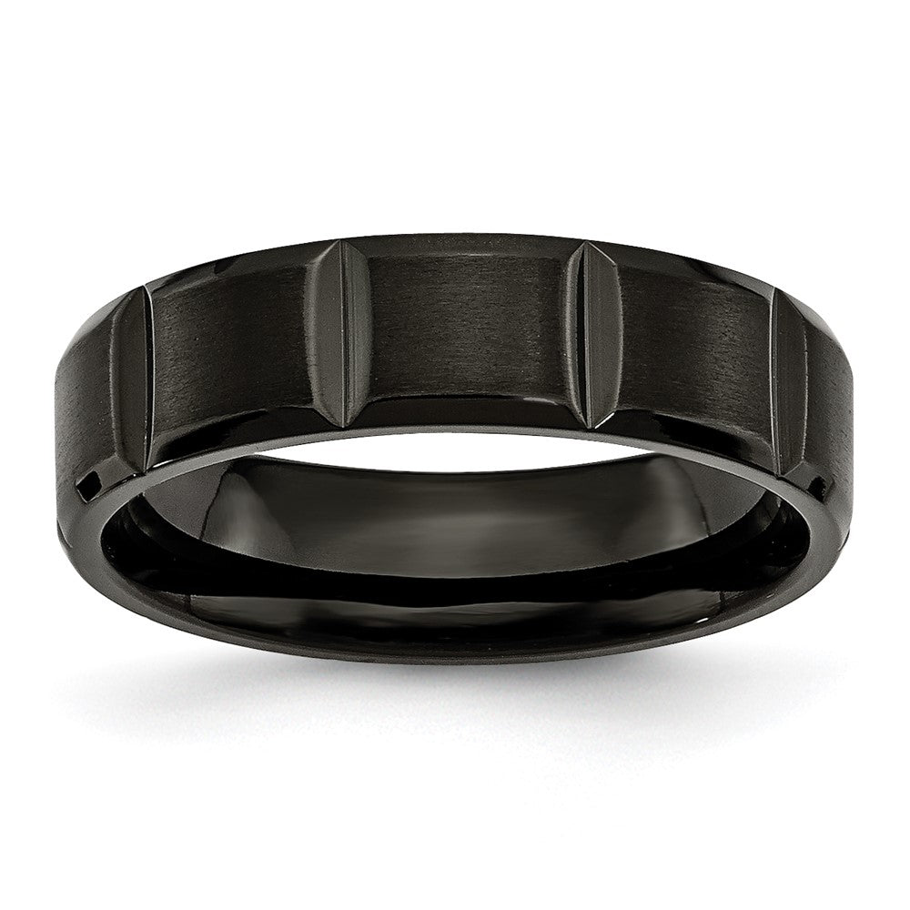 Titan Gerillt Schwarz Ip Beschichtet 6mm Gebürstet und Poliert Ring