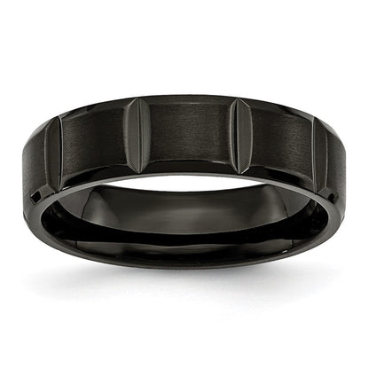 Titan Gerillt Schwarz Ip Beschichtet 6mm Gebürstet und Poliert Ring
