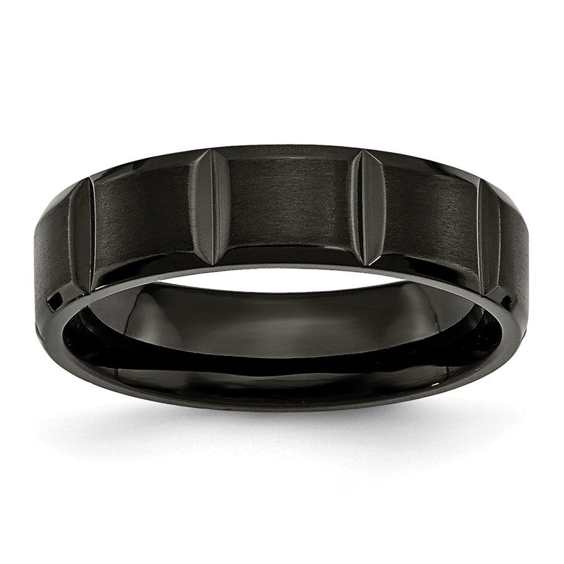 Titan Gerillt Schwarz Ip Beschichtet 6mm Gebürstet und Poliert Ring