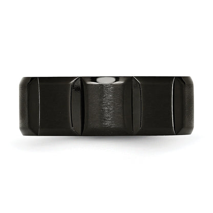 Titan Gebürstet und Poliert Schwarz Ip Beschichtet 8mm Gerillt Ring