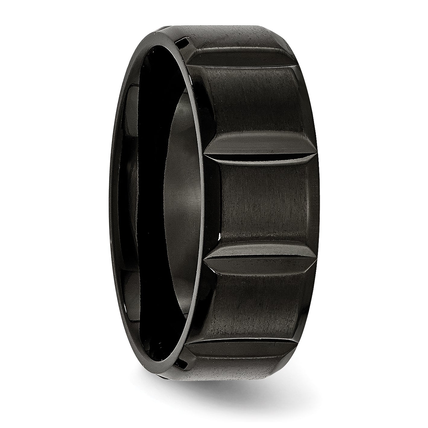 Titan Gebürstet und Poliert Schwarz Ip Beschichtet 8mm Gerillt Ring
