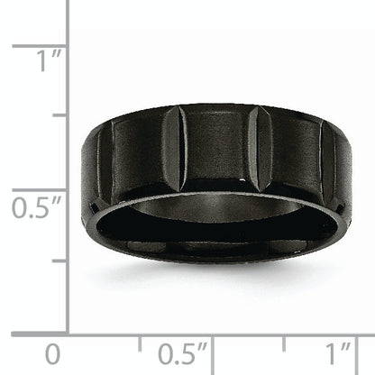 Titan Gebürstet und Poliert Schwarz Ip Beschichtet 8mm Gerillt Ring