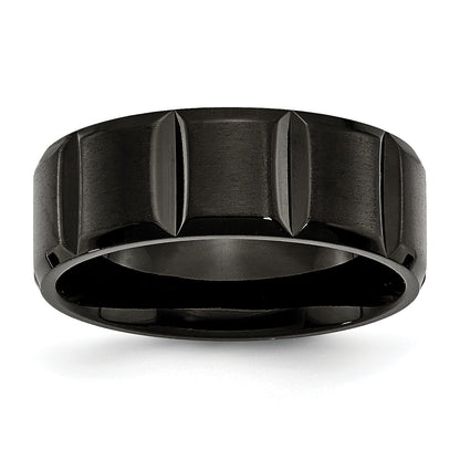 Titan Gebürstet und Poliert Schwarz Ip Beschichtet 8mm Gerillt Ring