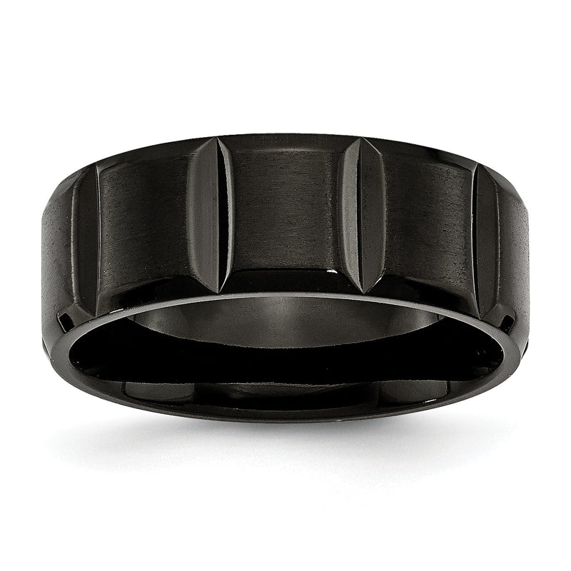 Titan Gebürstet und Poliert Schwarz Ip Beschichtet 8mm Gerillt Ring