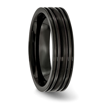 Titan Gerillt Schwarz Ip Beschichtet 6mm Gebürstet und Poliert Ring