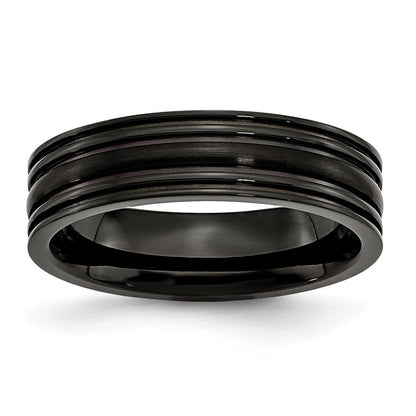 Titan Gerillt Schwarz Ip Beschichtet 6mm Gebürstet und Poliert Ring