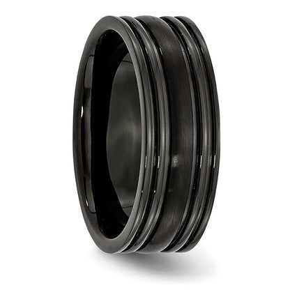 Titan Gerillt Schwarz Ip Beschichtet 8mm Gebürstet und Poliert Ring