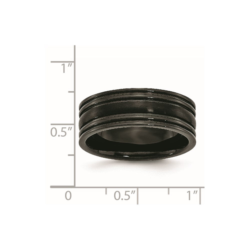 Titan Gerillt Schwarz Ip Beschichtet 8mm Gebürstet und Poliert Ring