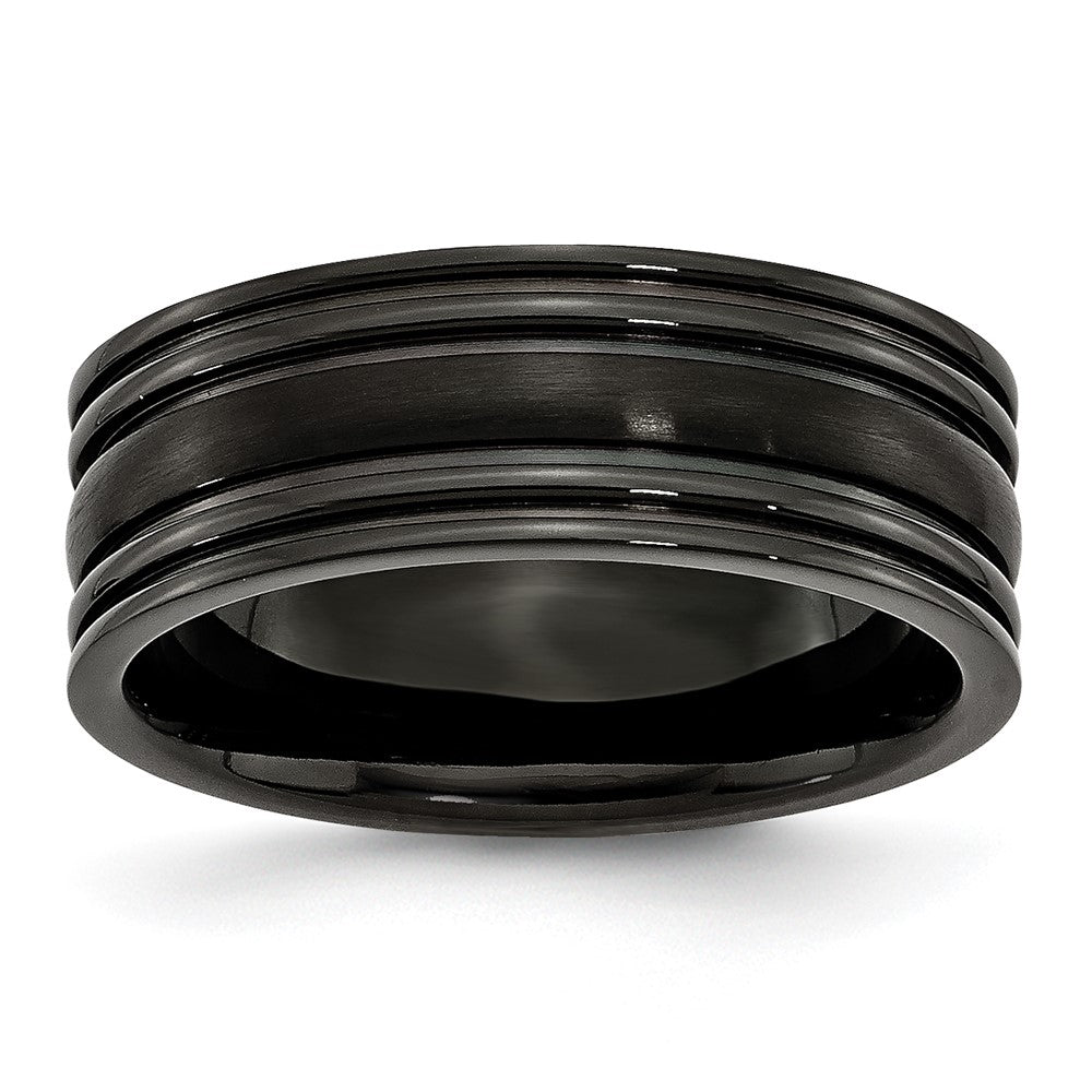Titan Gerillt Schwarz Ip Beschichtet 8mm Gebürstet und Poliert Ring