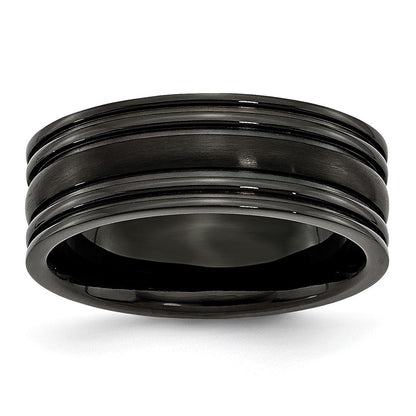 Titan Gerillt Schwarz Ip Beschichtet 8mm Gebürstet und Poliert Ring