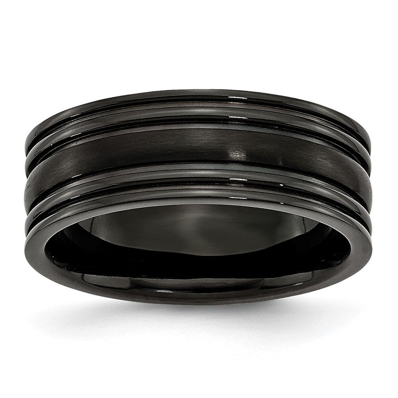 Titan Gerillt Schwarz Ip Beschichtet 8mm Gebürstet und Poliert Ring