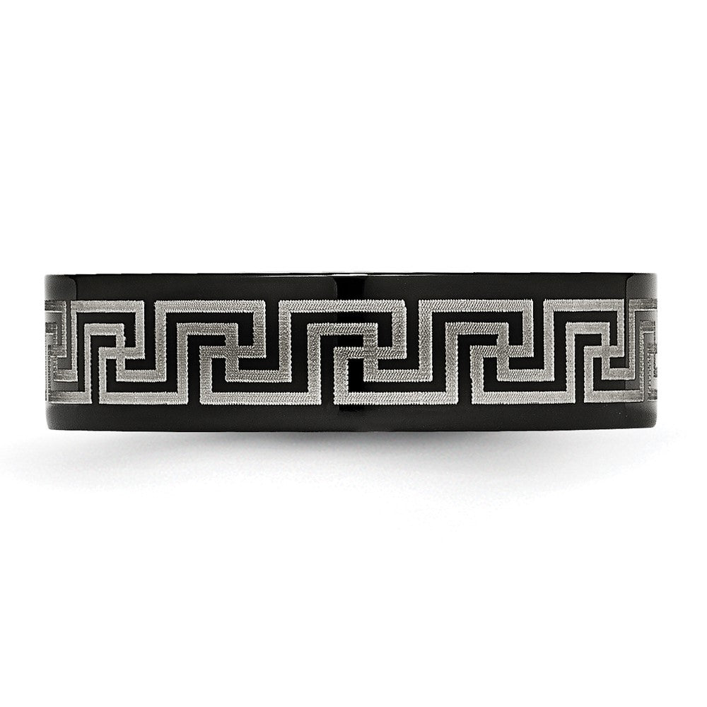 Titan Gebürstet/polished Schwarz Ip Lasergraviert Geätzt Greek Key 6mm Ring