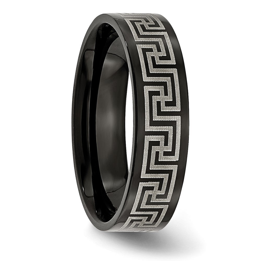 Titan Gebürstet/polished Schwarz Ip Lasergraviert Geätzt Greek Key 6mm Ring