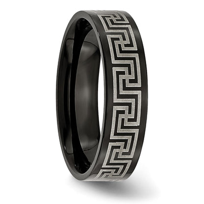 Titan Gebürstet/polished Schwarz Ip Lasergraviert Geätzt Greek Key 6mm Ring