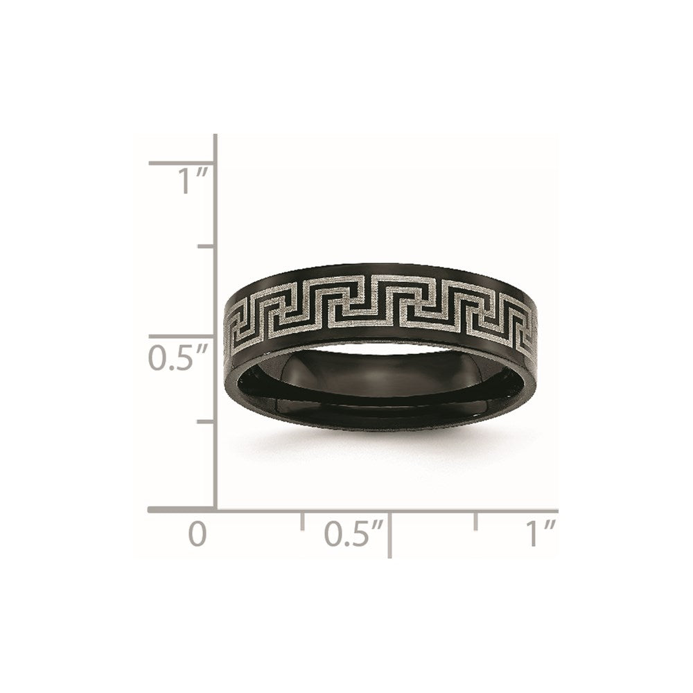 Titan Gebürstet/polished Schwarz Ip Lasergraviert Geätzt Greek Key 6mm Ring