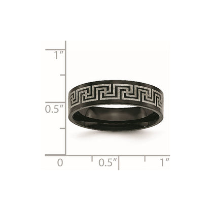Titan Gebürstet/polished Schwarz Ip Lasergraviert Geätzt Greek Key 6mm Ring