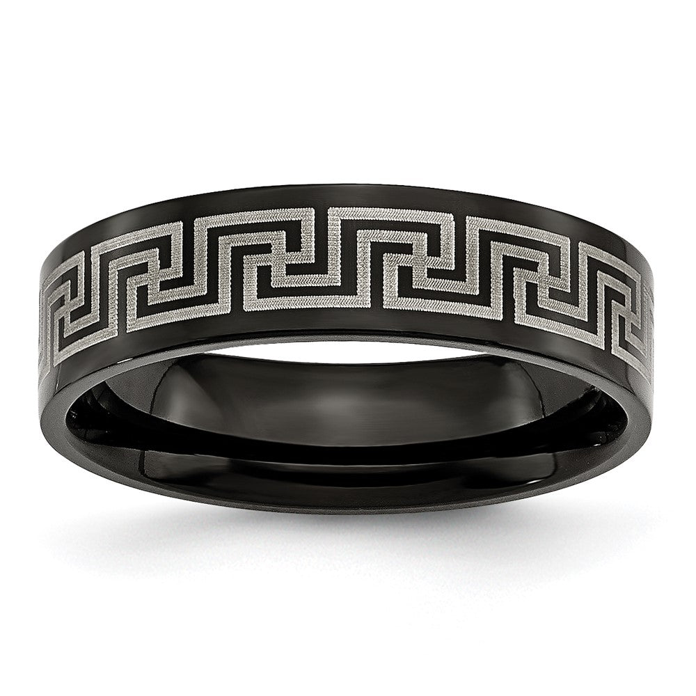 Titan Gebürstet/polished Schwarz Ip Lasergraviert Geätzt Greek Key 6mm Ring