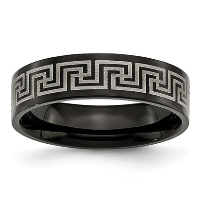 Titan Gebürstet/polished Schwarz Ip Lasergraviert Geätzt Greek Key 6mm Ring