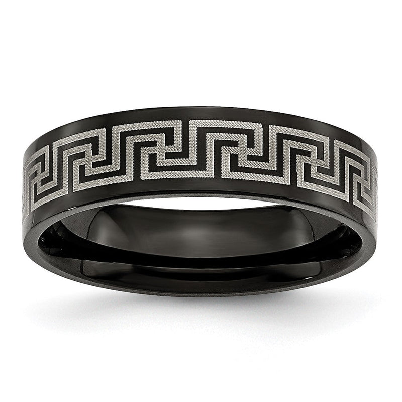 Titan Gebürstet/polished Schwarz Ip Lasergraviert Geätzt Greek Key 6mm Ring