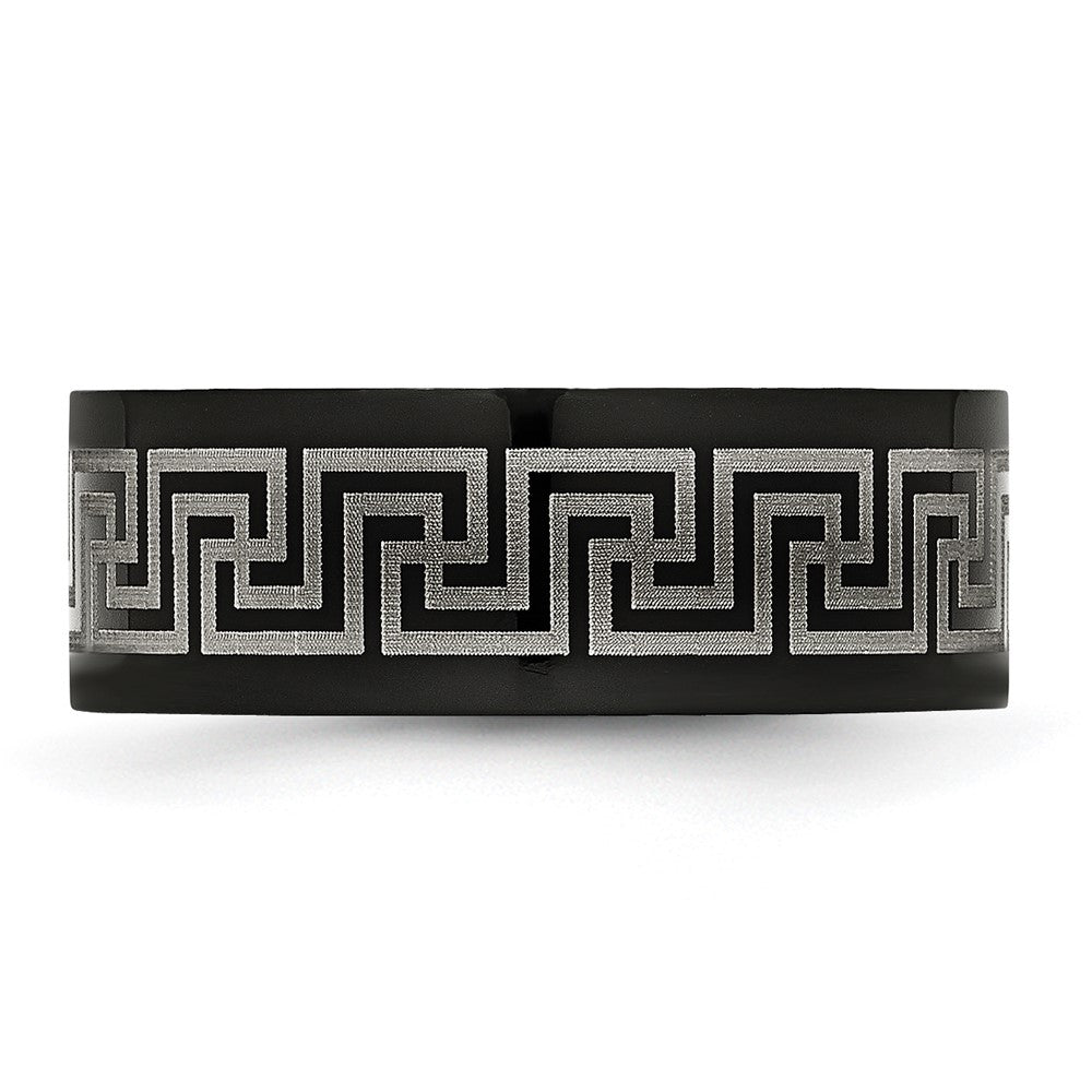 Titan Schwarz Ip Beschichtet Greek Key Lasergraviert Geätzt 8mm Gebürstet/polished Ring