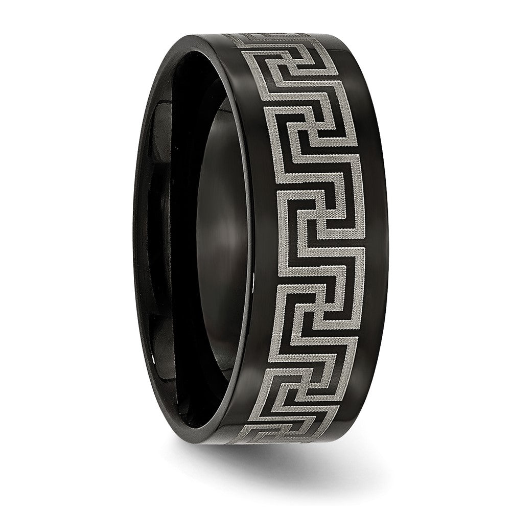 Titan Schwarz Ip Beschichtet Greek Key Lasergraviert Geätzt 8mm Gebürstet/polished Ring