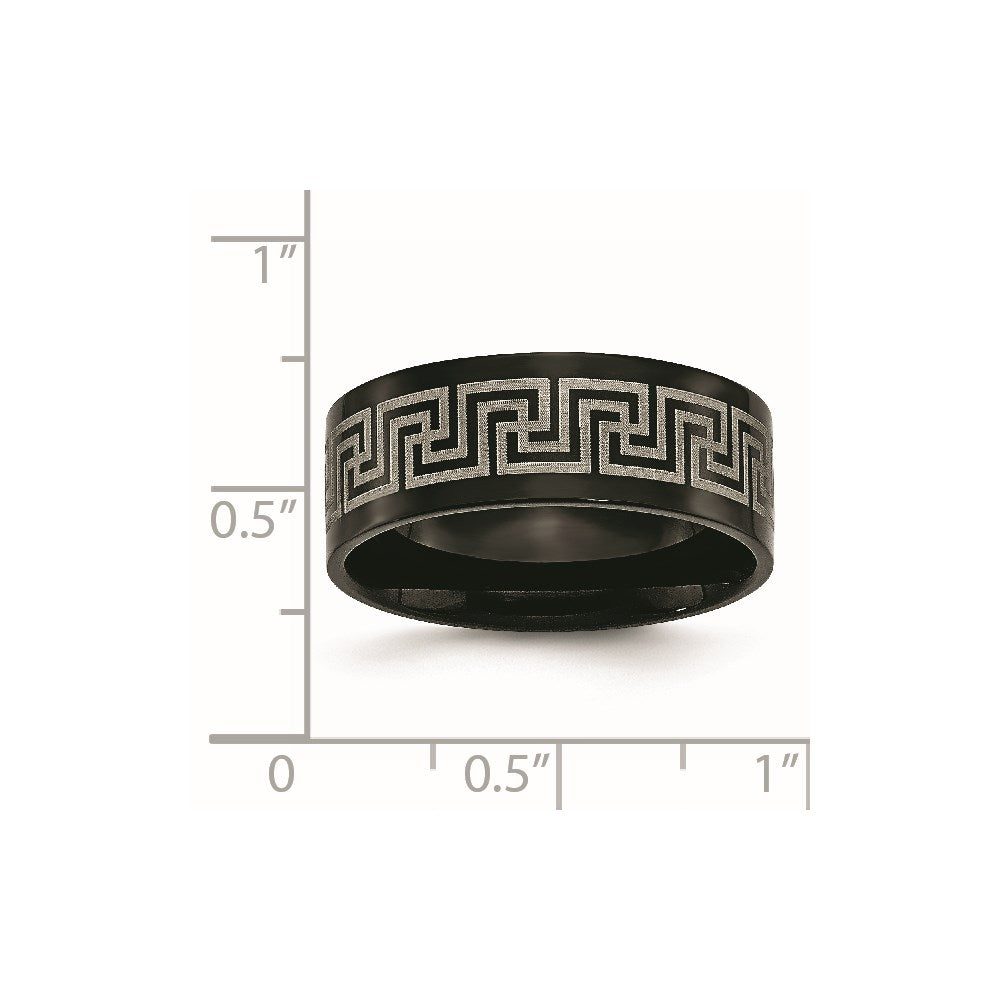 Titan Schwarz Ip Beschichtet Greek Key Lasergraviert Geätzt 8mm Gebürstet/polished Ring