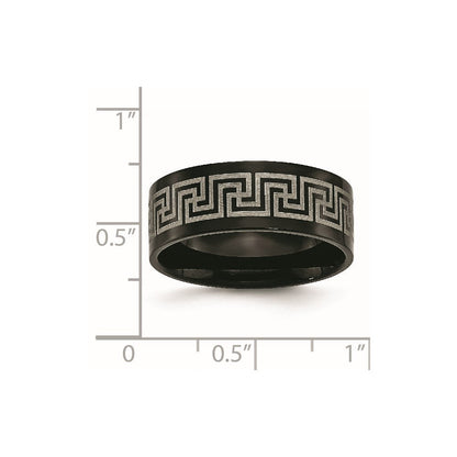 Titan Schwarz Ip Beschichtet Greek Key Lasergraviert Geätzt 8mm Gebürstet/polished Ring