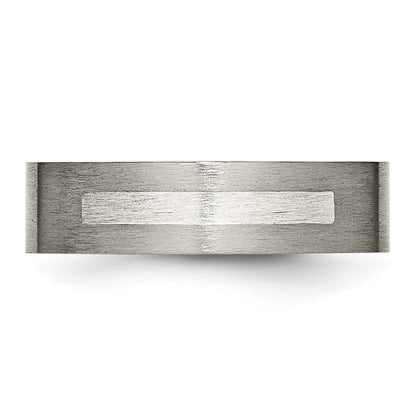 Titan/silver Bicolor Titan Gebürstet Sterlingsilber Einlage 6mm Flach Ring
