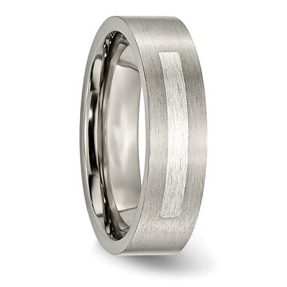 Titan/silver Bicolor Titan Gebürstet Sterlingsilber Einlage 6mm Flach Ring