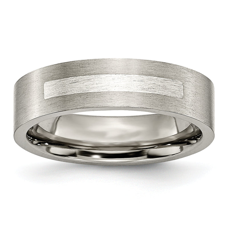 Titan/silver Bicolor Titan Gebürstet Sterlingsilber Einlage 6mm Flach Ring