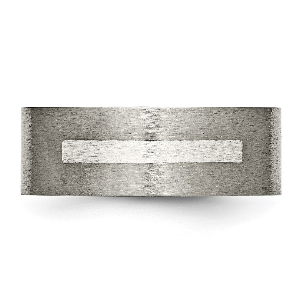 Titan/silver Bicolor Titan Gebürstet Sterlingsilber Einlage 8mm Flach Ring