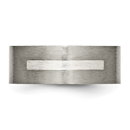Titan/silver Bicolor Titan Gebürstet Sterlingsilber Einlage 8mm Flach Ring