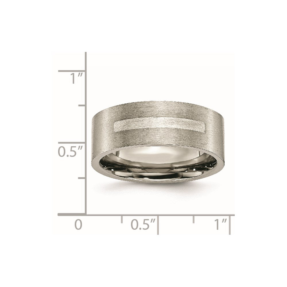 Titan/silver Bicolor Titan Gebürstet Sterlingsilber Einlage 8mm Flach Ring