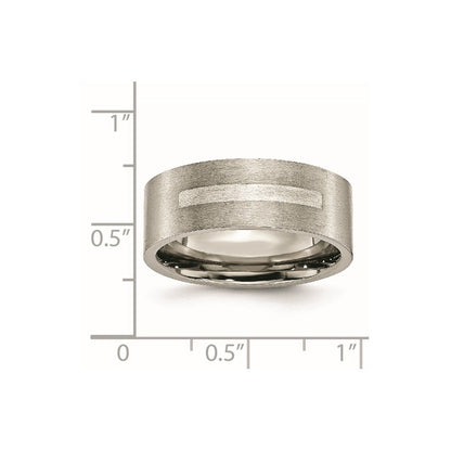 Titan/silver Bicolor Titan Gebürstet Sterlingsilber Einlage 8mm Flach Ring
