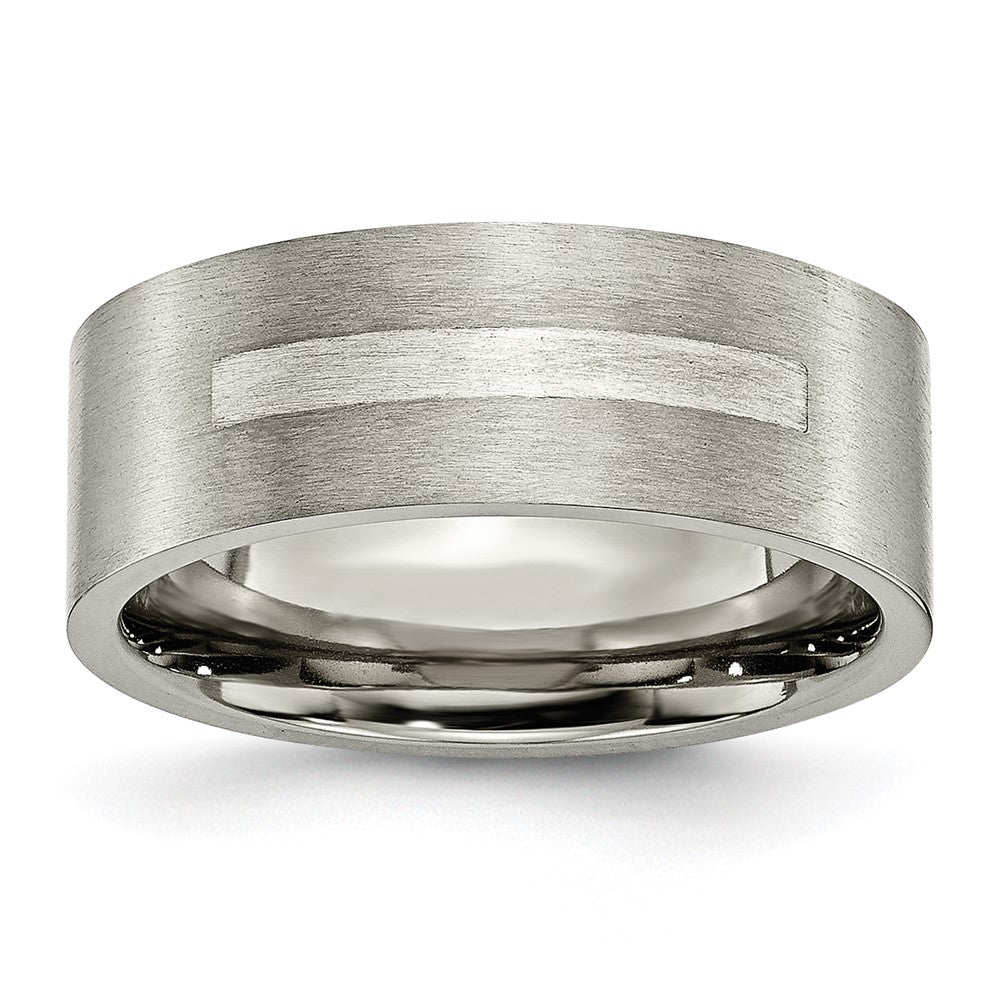 Titan/silver Bicolor Titan Gebürstet Sterlingsilber Einlage 8mm Flach Ring