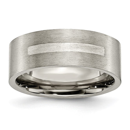 Titan/silver Bicolor Titan Gebürstet Sterlingsilber Einlage 8mm Flach Ring